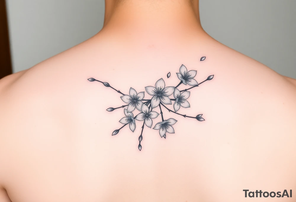 delicate cherry blossoms swirling in spring breeze with petals tattoo idea