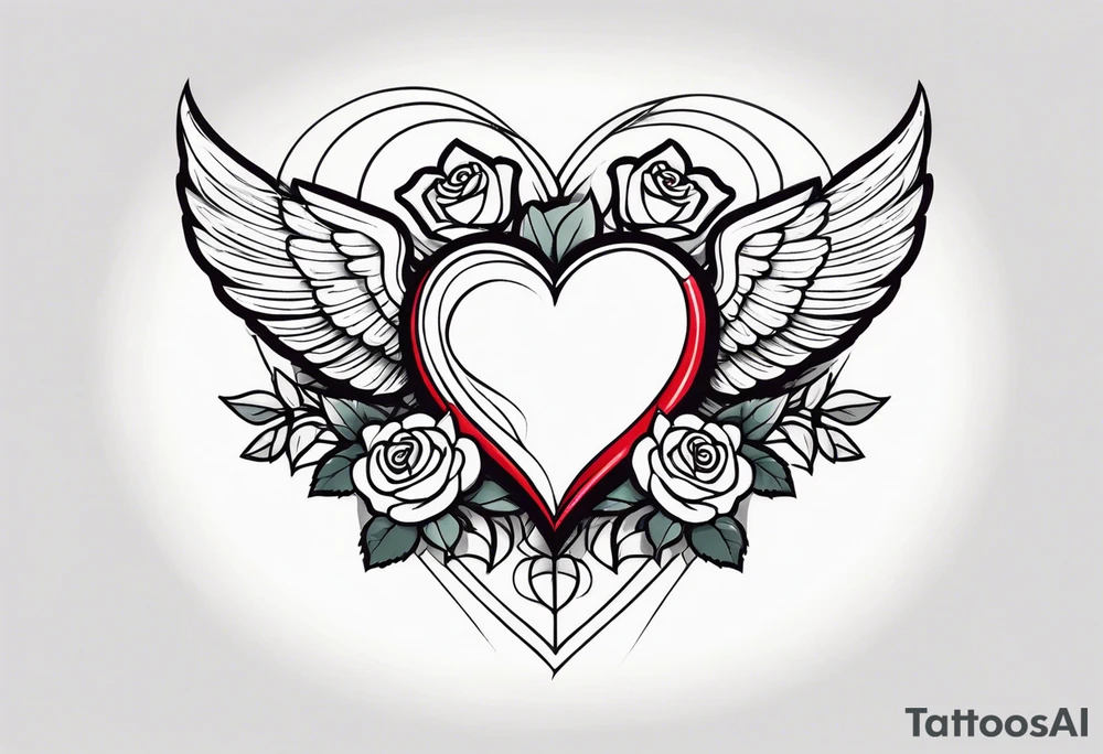 winged heart and roses tattoo idea