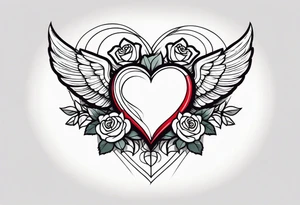 winged heart and roses tattoo idea