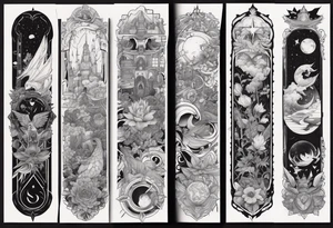 High fantasy collage tattoo sleeve tattoo idea