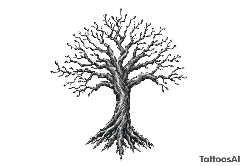 mystical tree of life with cosmic roots and celestial branches tattoo idea