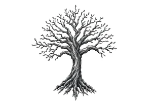 mystical tree of life with cosmic roots and celestial branches tattoo idea
