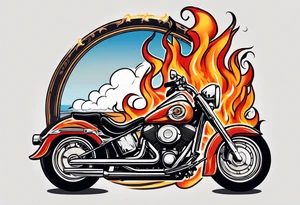 An eye ball riding a motorcycle with flames coming out the back tattoo idea