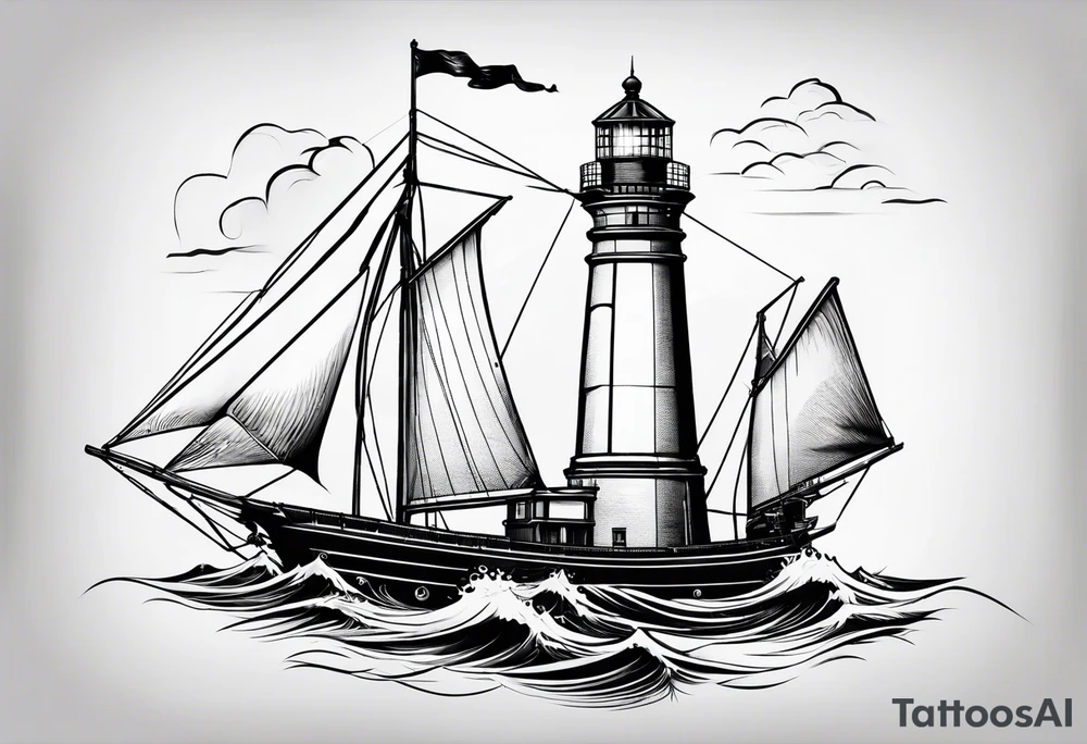 maritime lighthouse with 2 large sails attached. tattoo idea