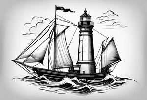 maritime lighthouse with 2 large sails attached. tattoo idea