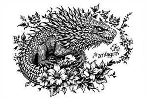 powerful majestic reptile, surrounded by floral ornaments tattoo idea