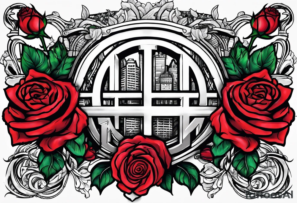 detroit city , basketball with virgo symbol and roses tattoo idea