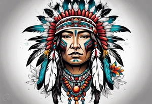 Native American with flowers tattoo idea