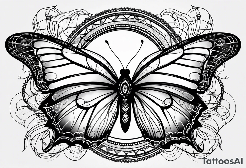 Butterfly on indra’s net background tattoo idea