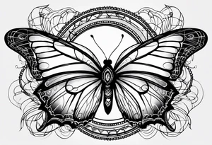 Butterfly on indra’s net background tattoo idea