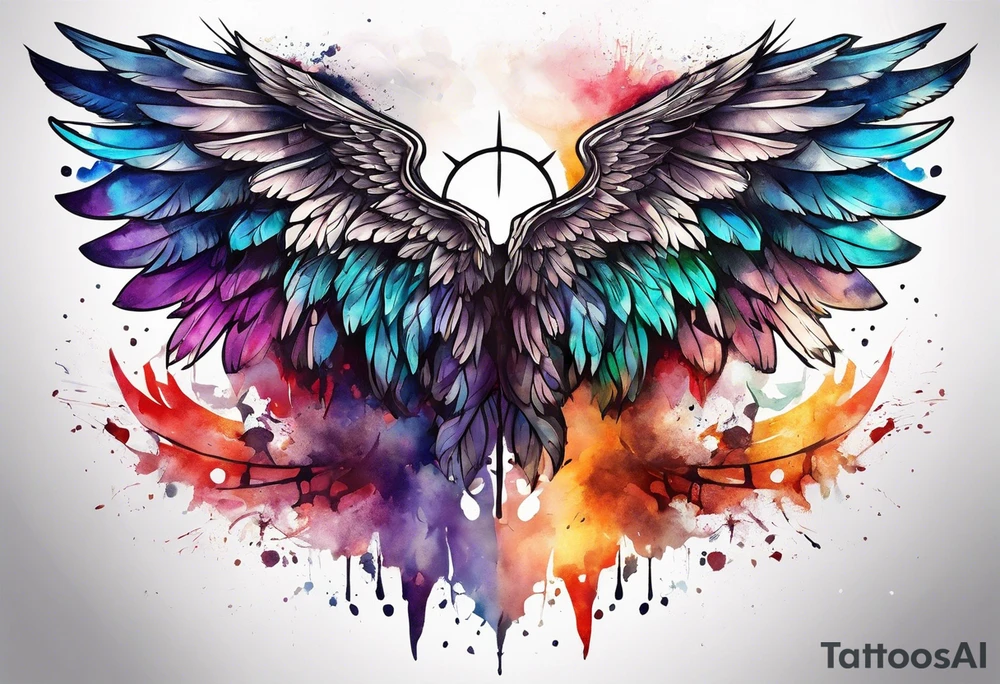 a pair of wings with a halo over them tattoo idea