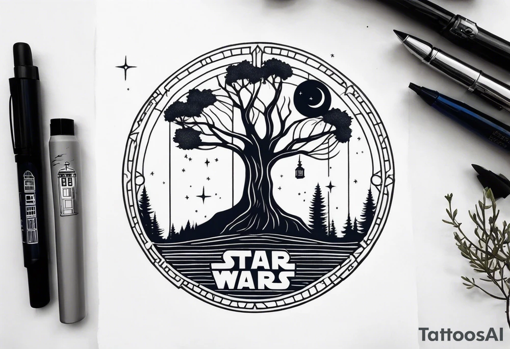 Tree with Star wars and a tardis tattoo idea