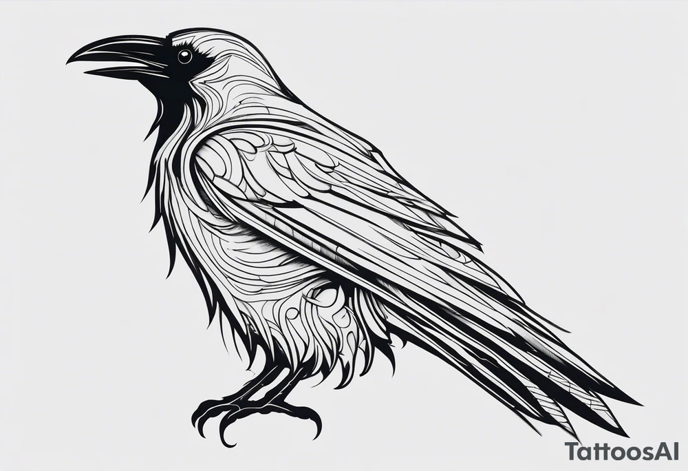 a scary black raven facing left tattoo idea