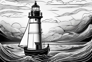 maritime lighthouse in a front view sailboat serving as a mast for a sail. tattoo idea