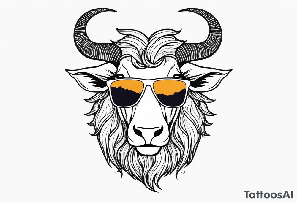 capricorn with beard and sunglasses tattoo idea