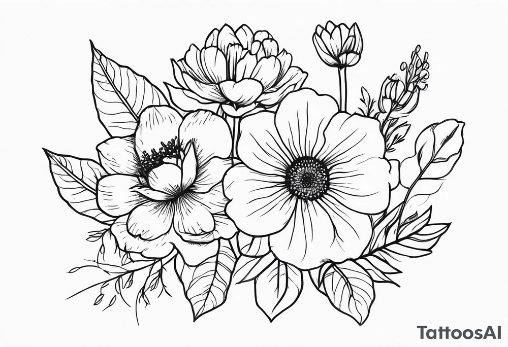 Birthflower bouquet tattoo with one July flower and two October flowers. tattoo idea