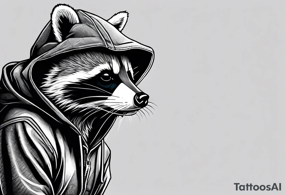 raccoon wearing a Superman hoodie tattoo idea