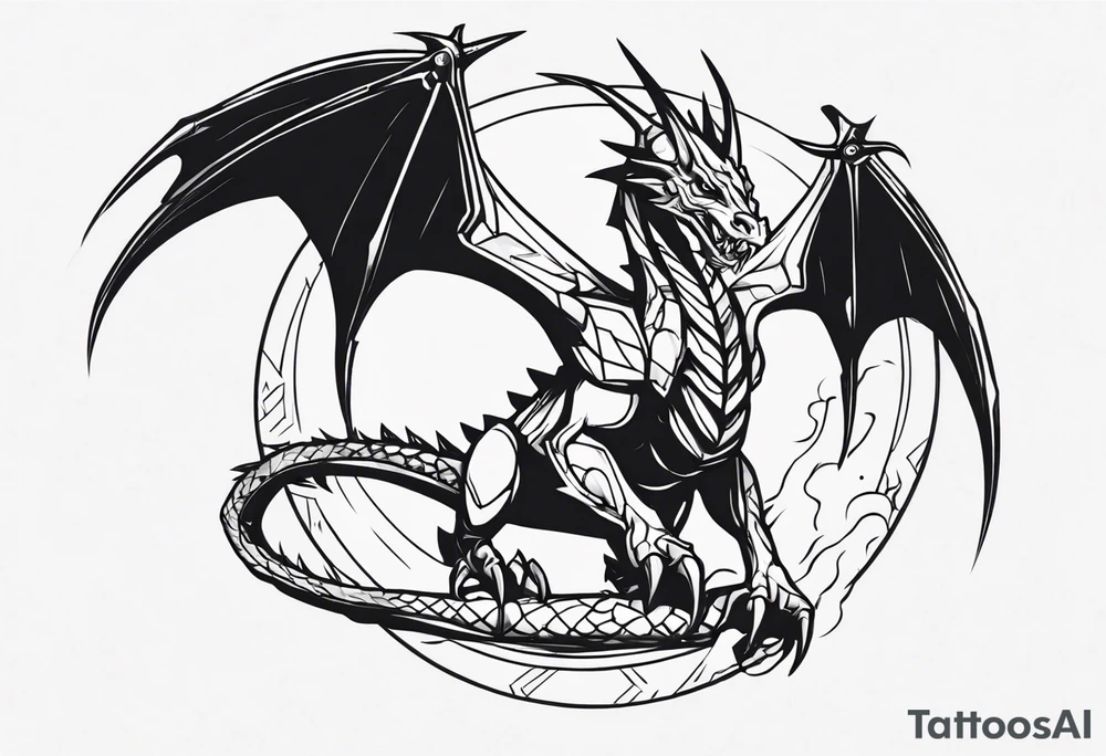 a simple wyvern with a dragon rider human in dragon armor tattoo idea
