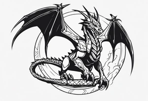 a simple wyvern with a dragon rider human in dragon armor tattoo idea