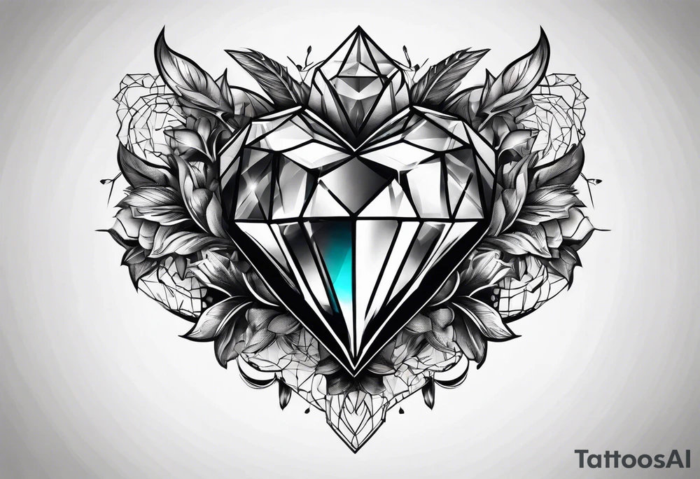 heart diamond black hexagon with spikes on top tattoo idea