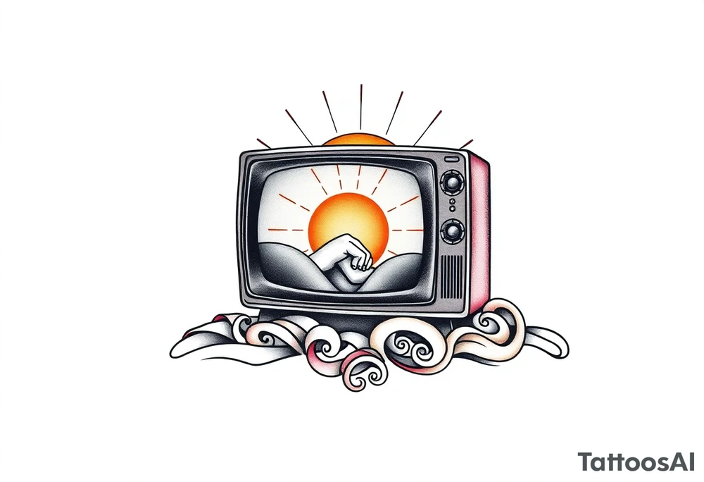tv on a bed with a sun tattoo idea