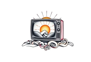 tv on a bed with a sun tattoo idea