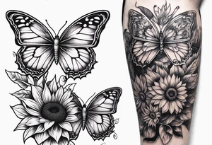 Leg sleeve with sunflowers and butterflies tattoo idea