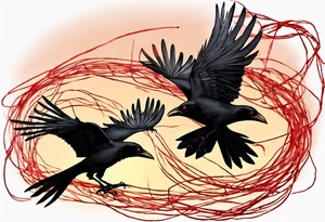 The two black crows at the end of the movie "Secret of NIHM" as they fly away into the sunset carrying some red string between them. tattoo idea
