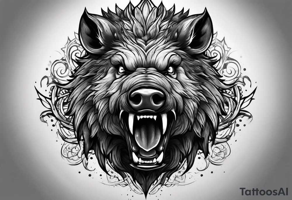 angry boar front tattoo idea