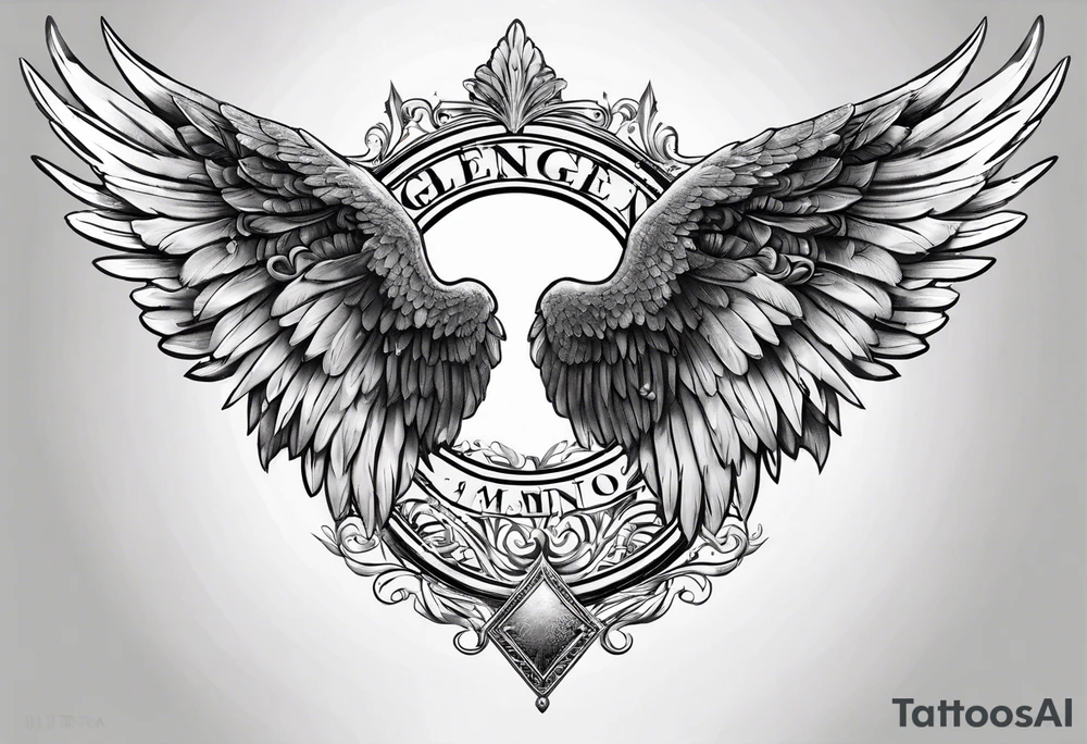 Angel Wings with the word Glenn in between tattoo idea