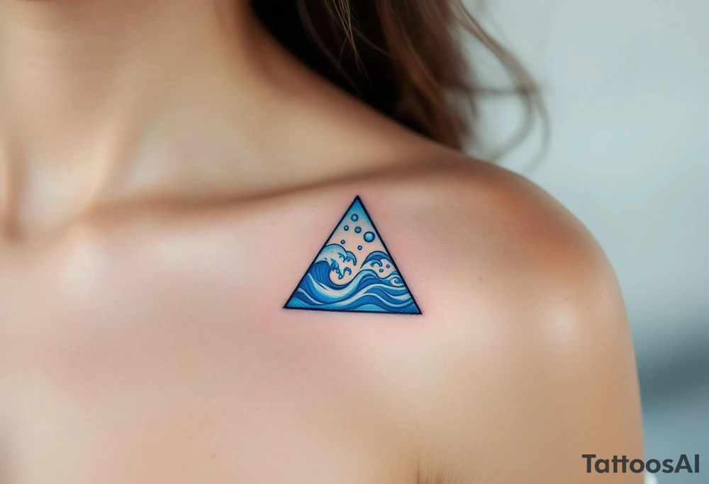 A blue triangle filled with waves and bubbles, symbolizing the element of water and emotion. tattoo idea