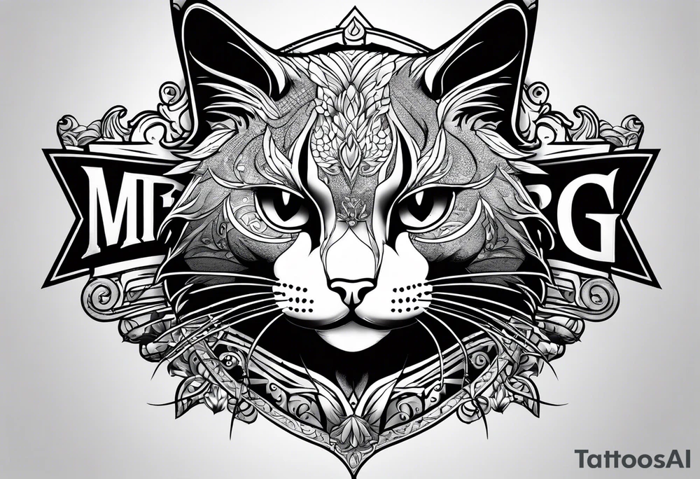 cat with logo "MRBG" tattoo idea