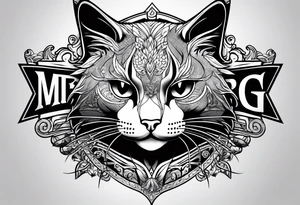cat with logo "MRBG" tattoo idea