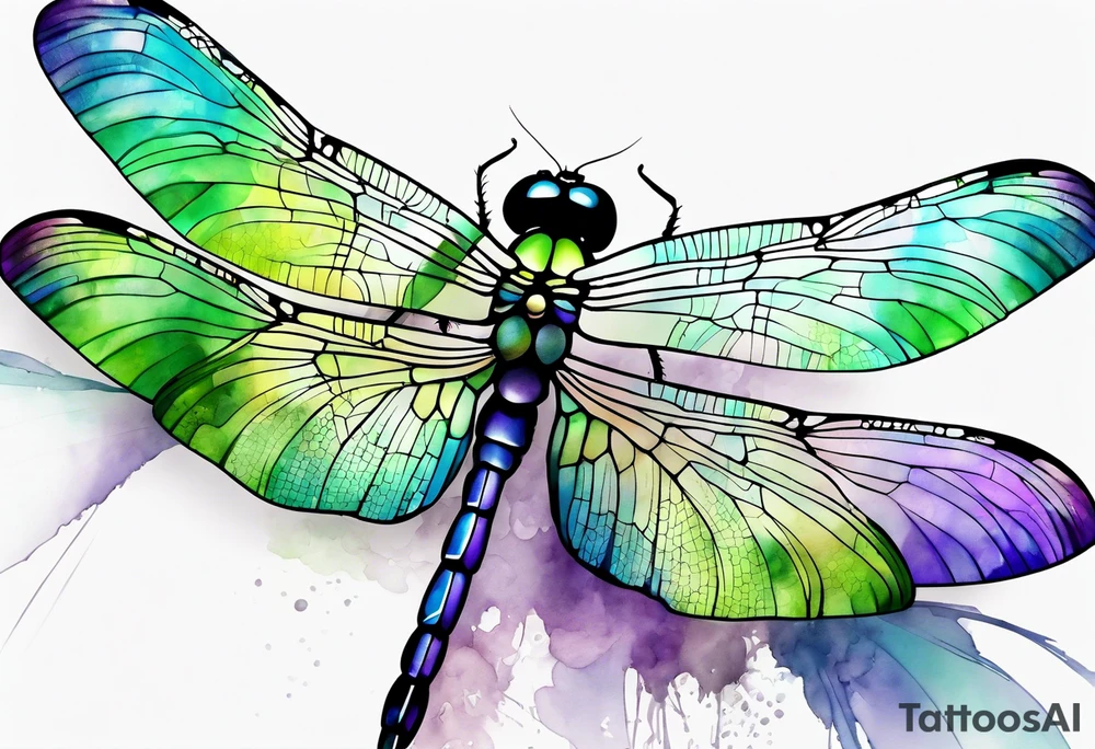 Purple green blue dragonfly, watercolors tattoo idea