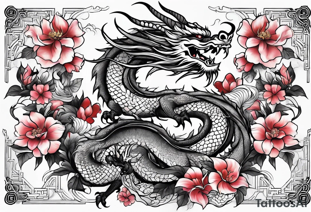 dragon flowers tattoo idea