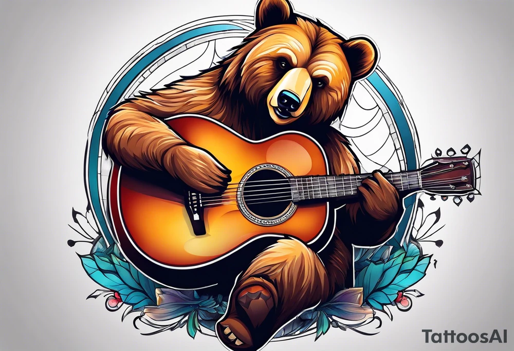 bear playing guitar tattoo idea