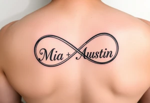 Infinity symbol with the name's Mia and Austin tattoo idea