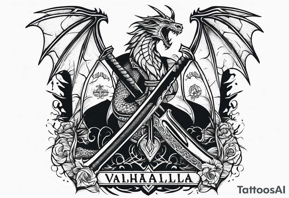 Valhalla death 
prayer sword dragon axe tattoo idea