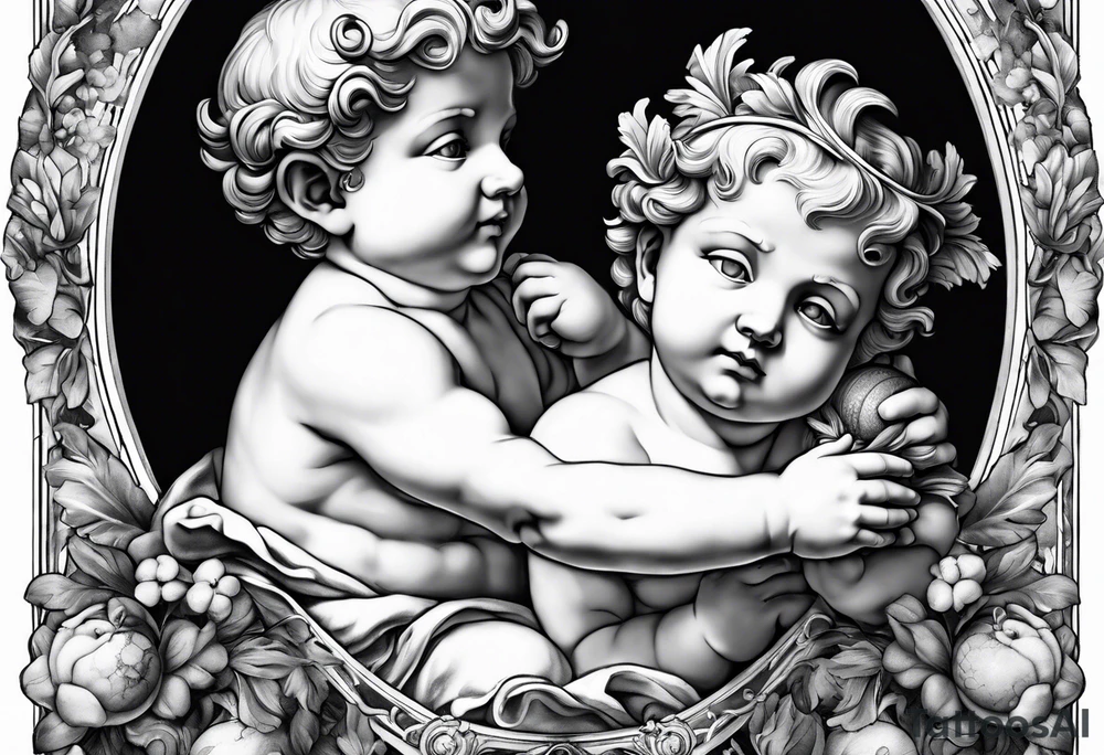 one putti holding the globus with by Michelangelo tattoo idea