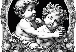 one putti holding the globus with by Michelangelo tattoo idea