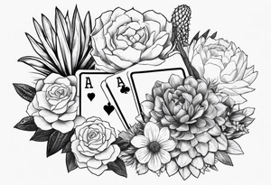 womens western sticker tattoo arm sleeve with playing cards, snakes, and cactuses with flowers in the background tattoo idea