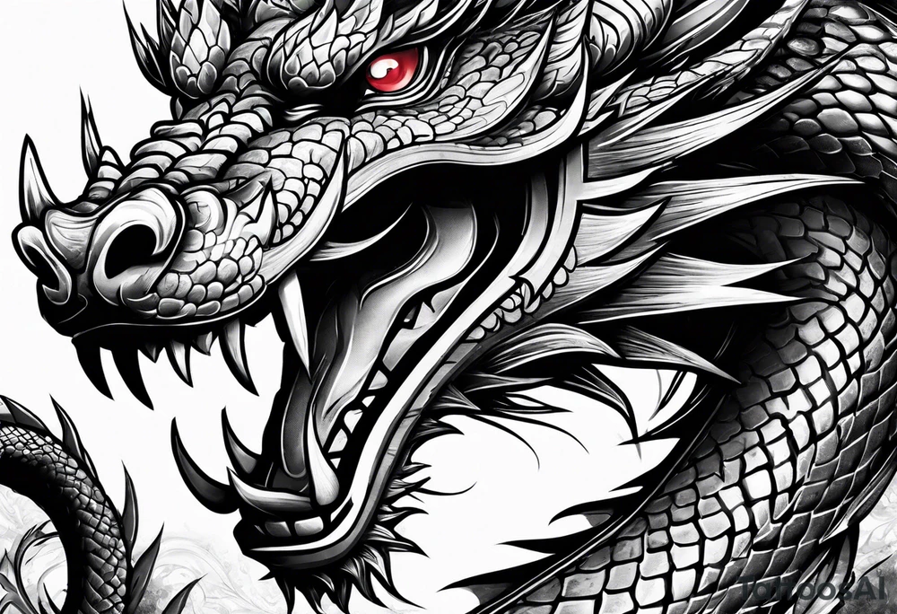 Animal head of a chinese dragon who is angry tattoo idea
