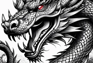 Animal head of a chinese dragon who is angry tattoo idea