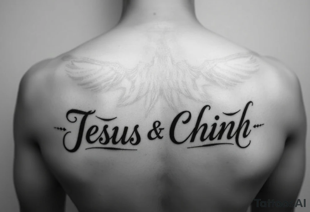 Tattoo with the names Jesus and Chinh tattoo idea
