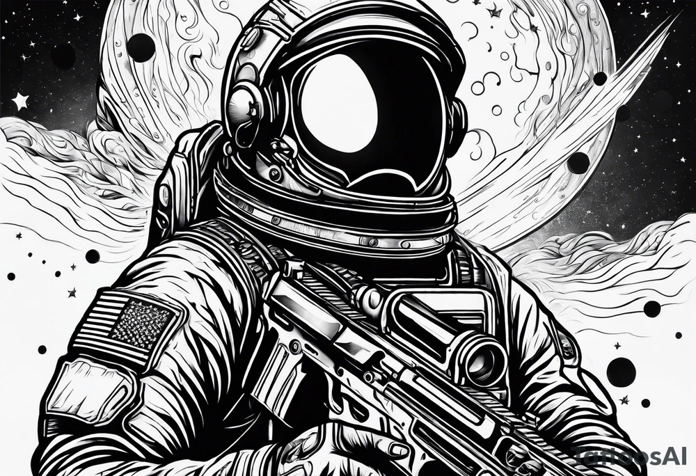 Astronaut Tries to Kill Himself with a Gun American Traditional tattoo idea