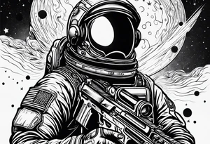 Astronaut Tries to Kill Himself with a Gun American Traditional tattoo idea