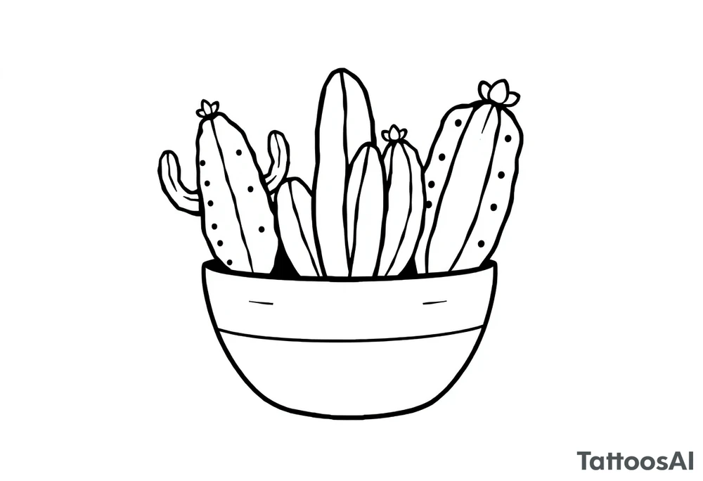 4 cute cacti in a pot tattoo idea