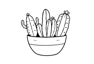 4 cute cacti in a pot tattoo idea