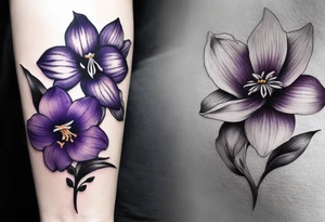 generate tattoo ideas for my forearm with the following flowers: Violet and iris, Daffodil and jonquil, Lily and hawthorn, Holly and narcissus tattoo idea