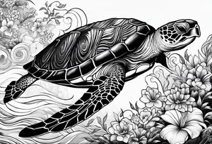 wave, turtle, flower, palm tattoo idea